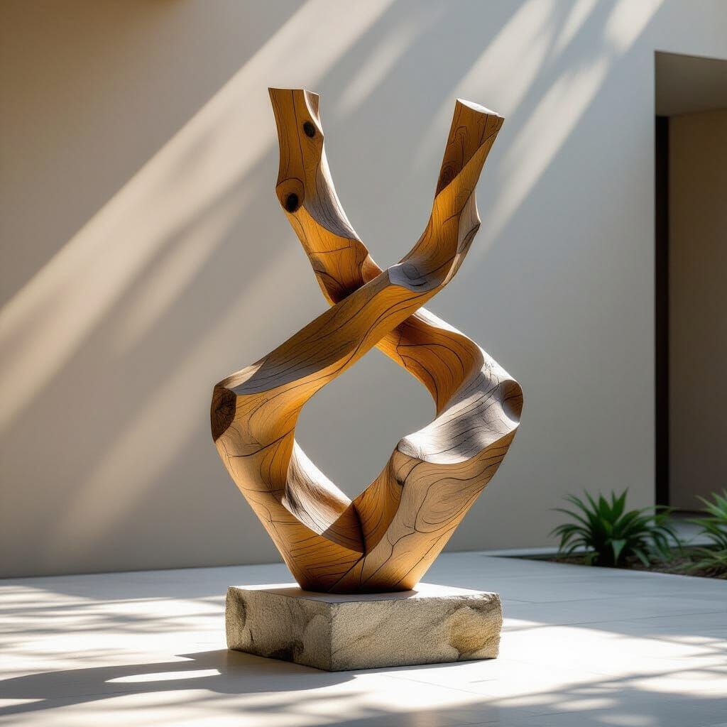 Abstract Wooden Sculpture in Natural Setting