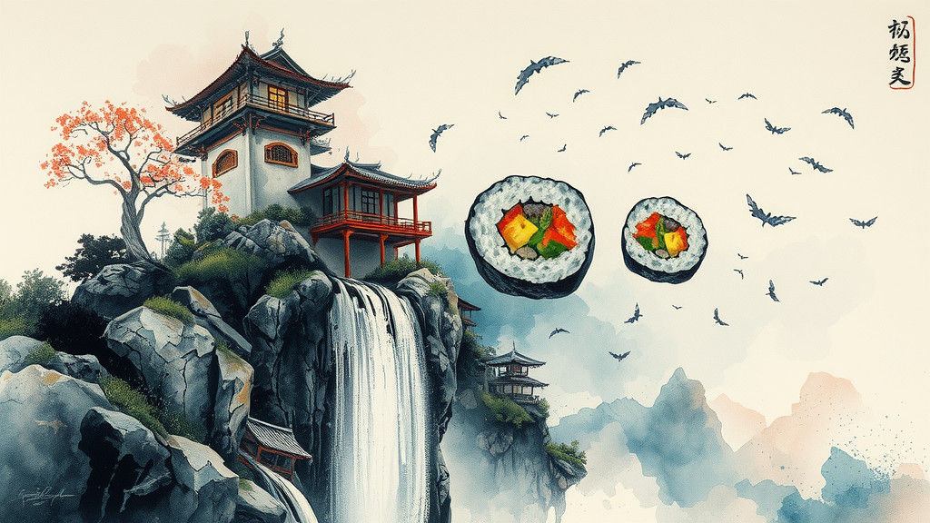 Surreal Sushi Rolls Float in Japanese Landscape