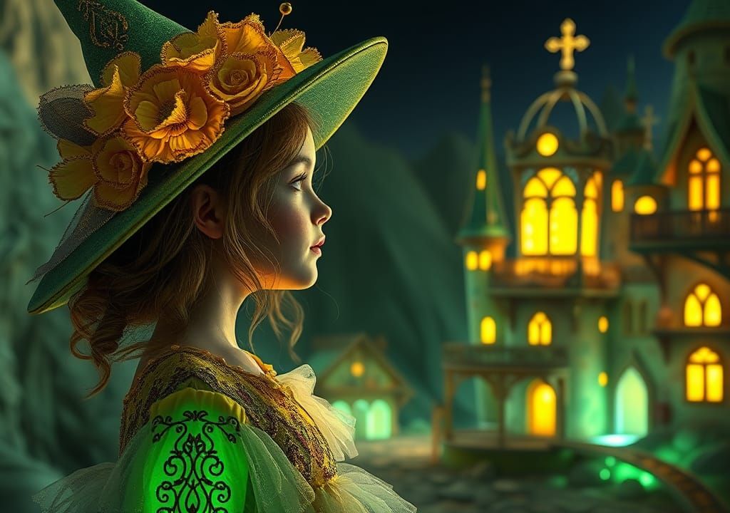 Girl Stares at Witch in Pastel Glass Village