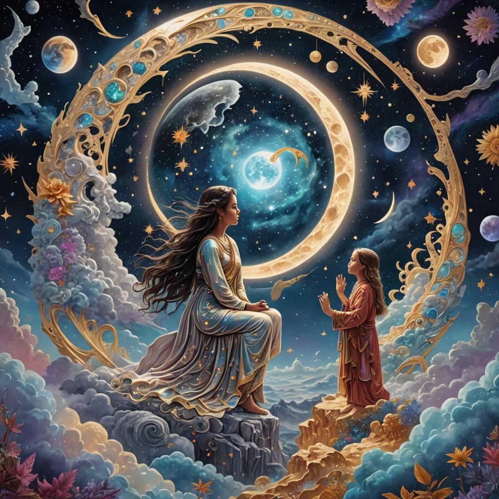 Holographic Moon: Cosmic Visionary Illustration