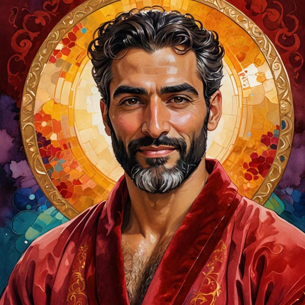 Handsome Man with Silver Beard in Art Nouveau Style