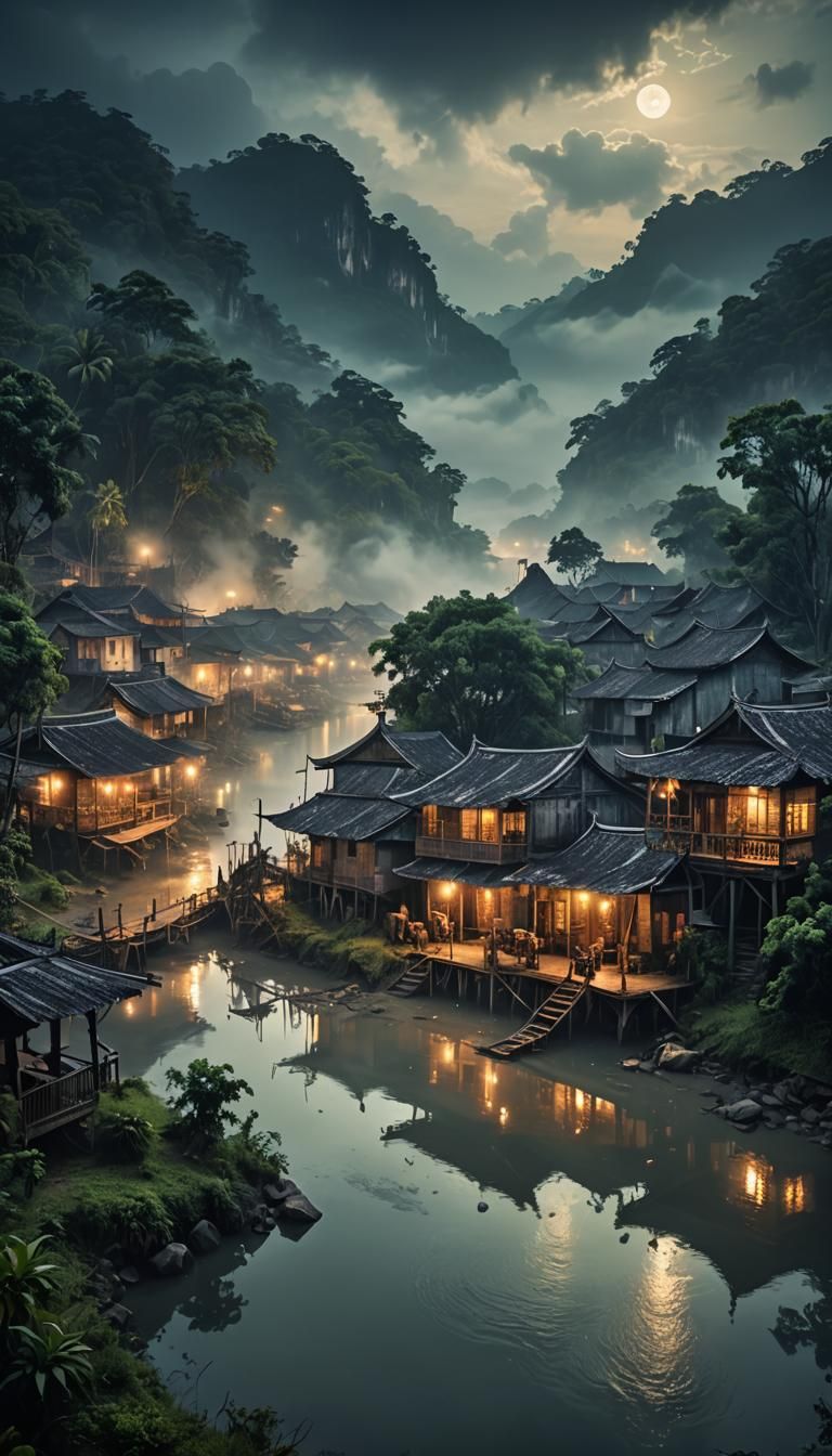 Malaysian Village in 18th Century: Digital Matte Painting
