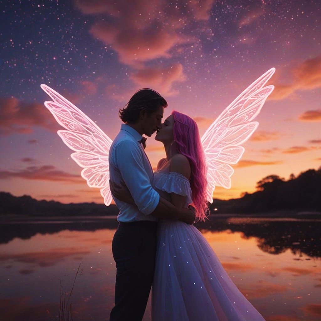 Cosmic Lovers in a Surreal Galaxy Landscape