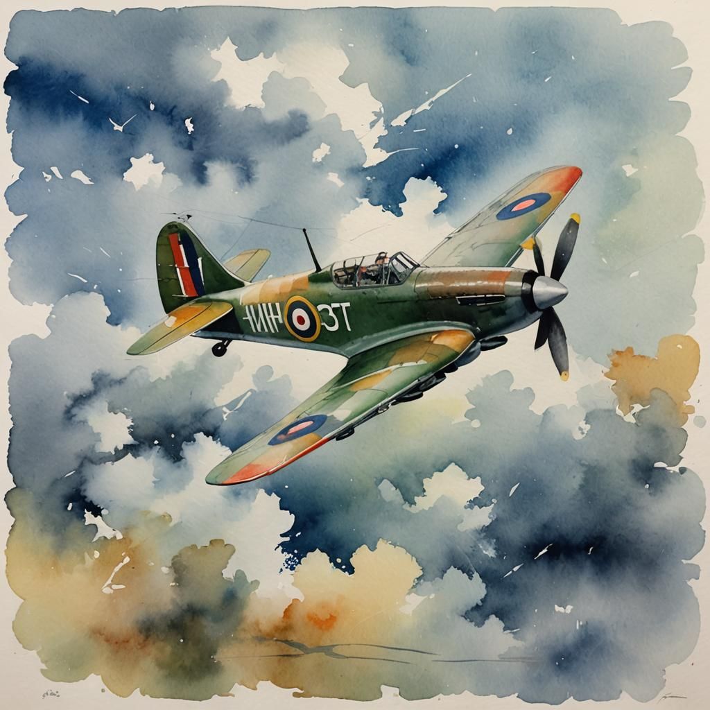 Watercolour Painting of a Hurricane Airplane