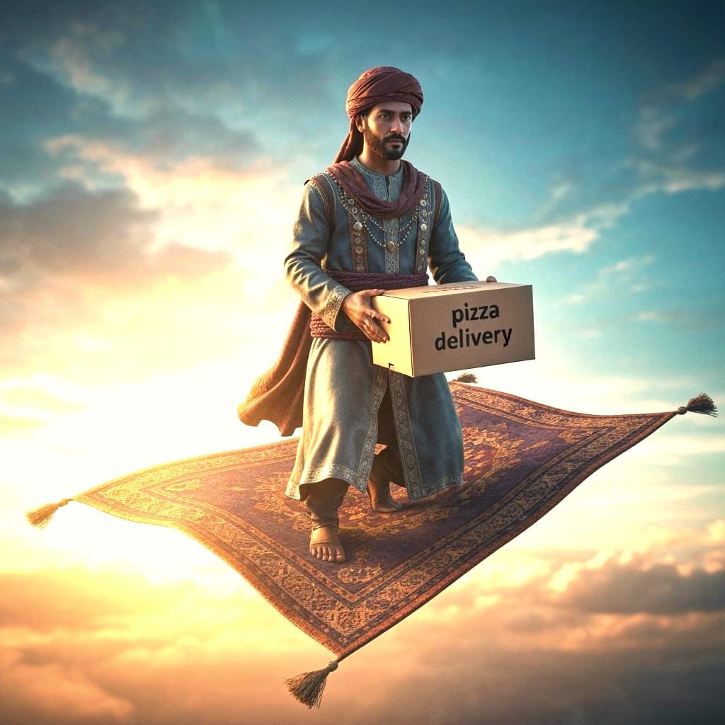 Pizza Delivery Guy on Flying Carpet