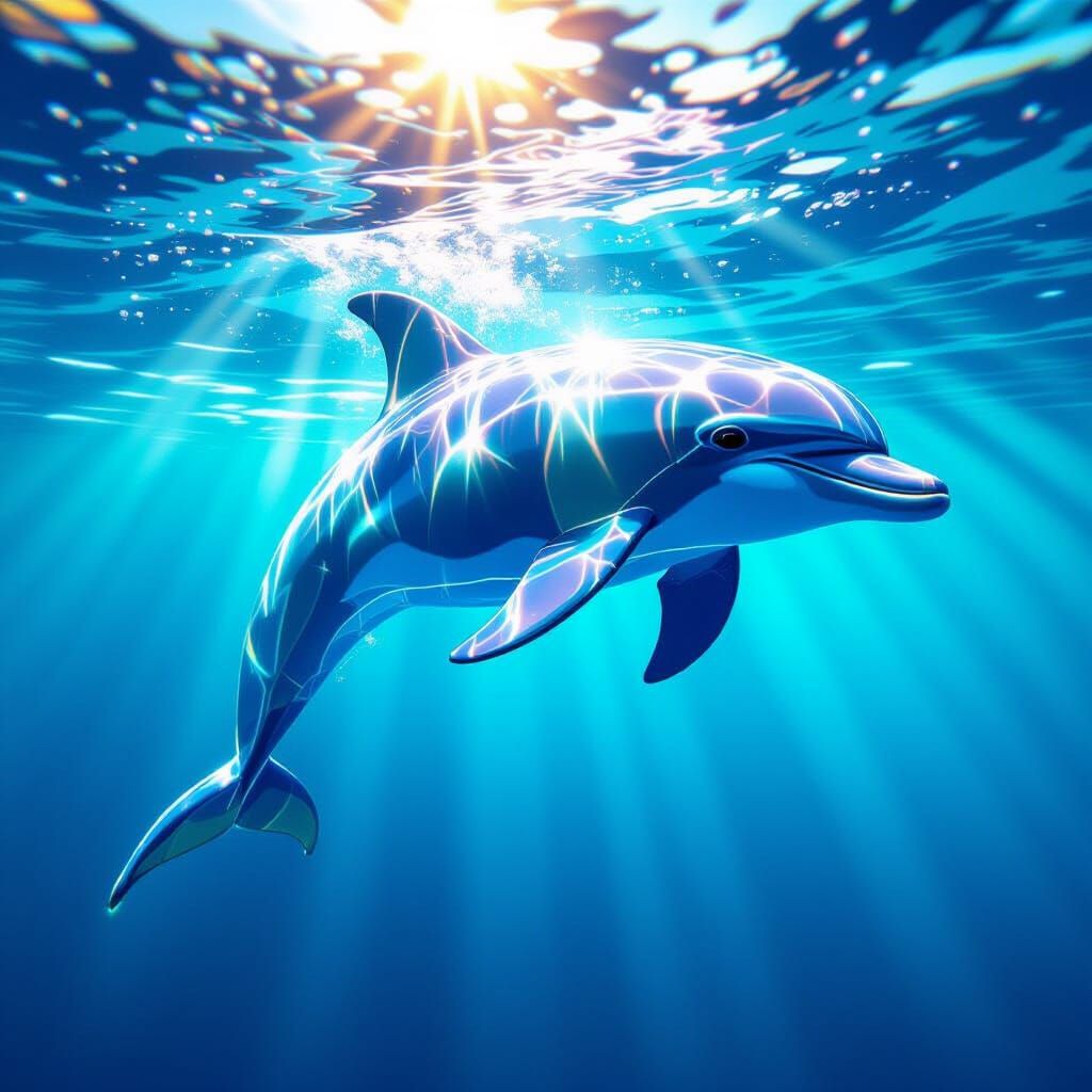 Glass Dolphin Swimming in a Crystalline Ocean