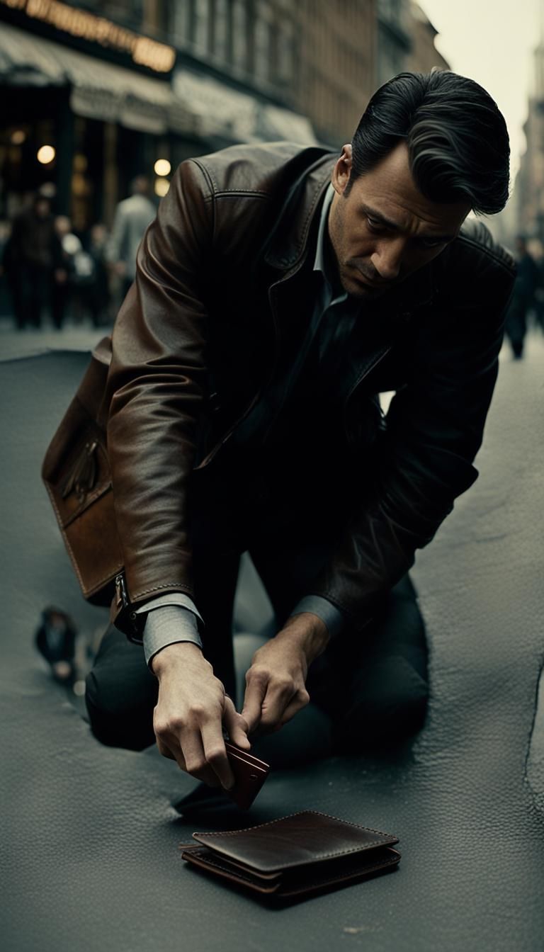Film Noir: Man Finds Wallet on Busy Street