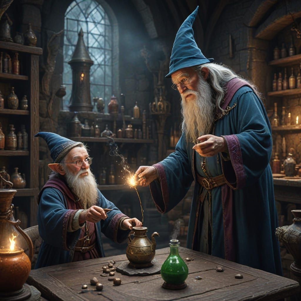 Mystic Mentorship: Wizard Teaches Apprentice Amidst Laborato...