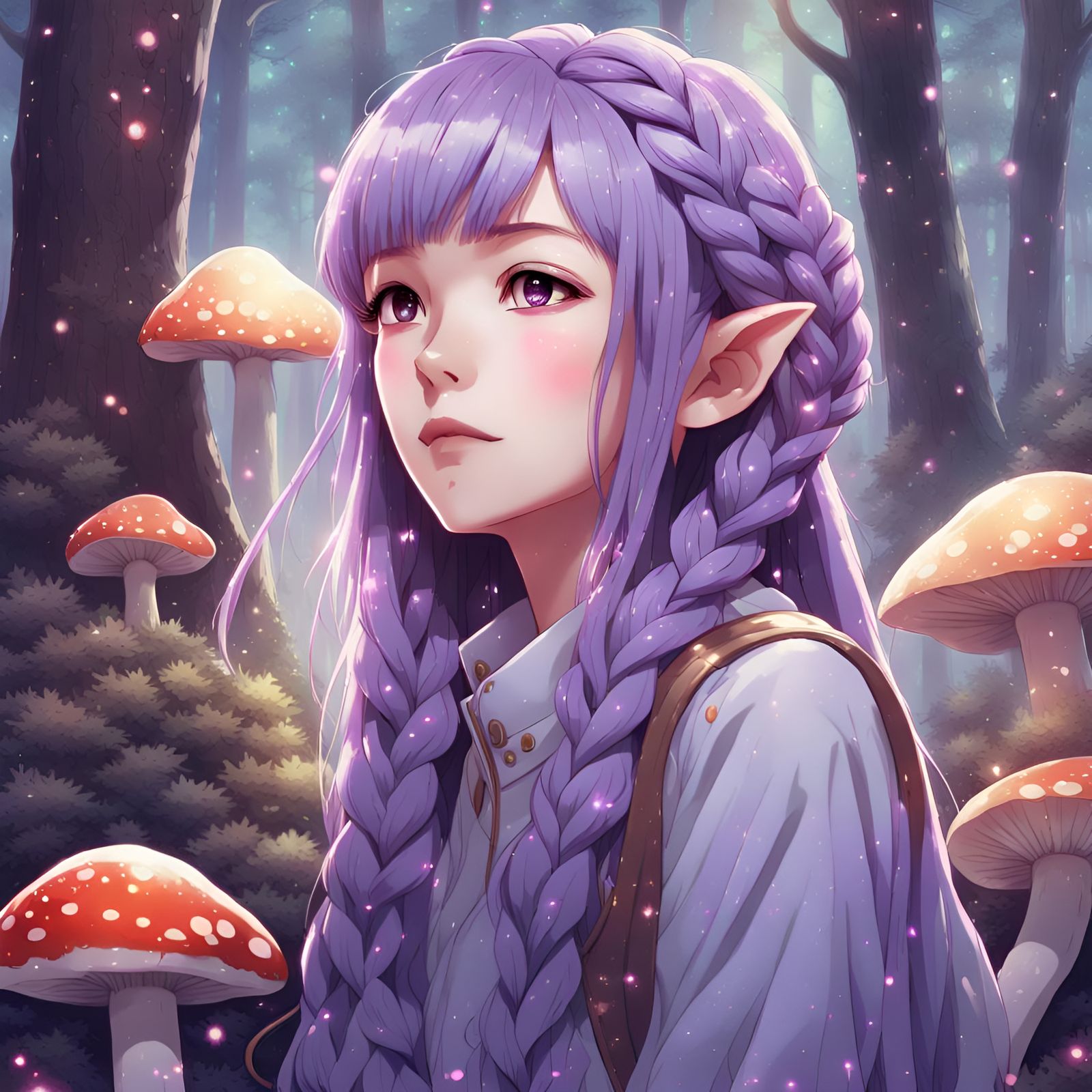 Anime Portrait: Girl in Sparkling Mushroom Forest