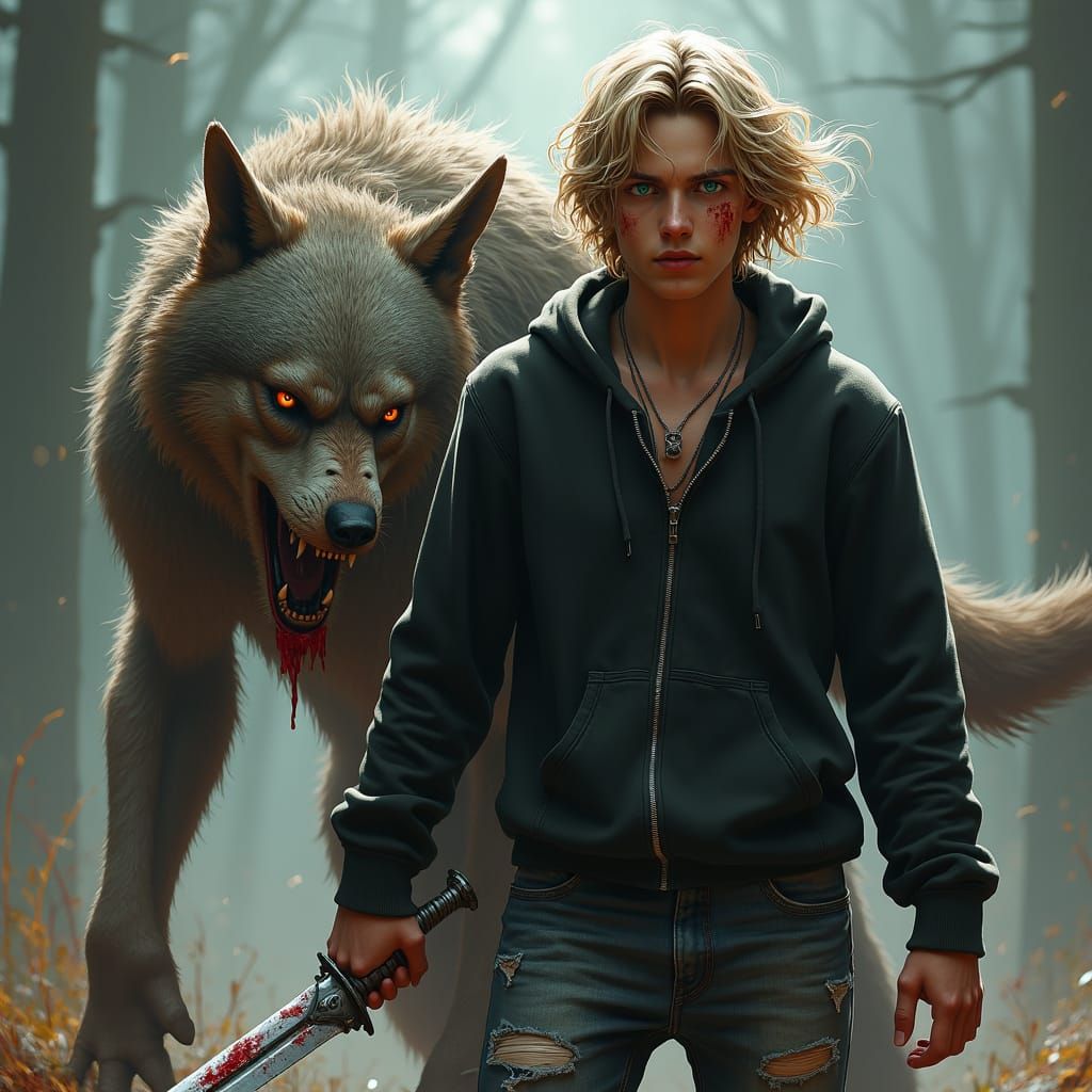 Triumphant Young Warrior in Dark Fantasy Art