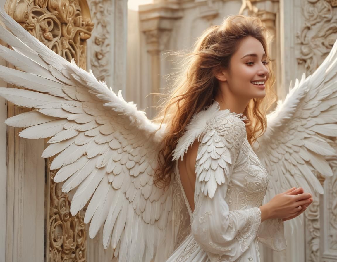 Angelic Woman Greets Souls at Heaven's Gate