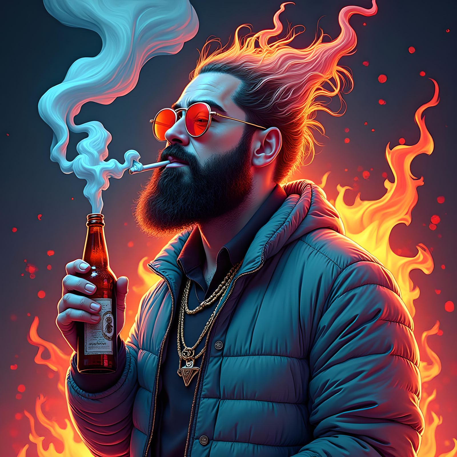 Rapper with Beer and Cigarette in Vector Art Style