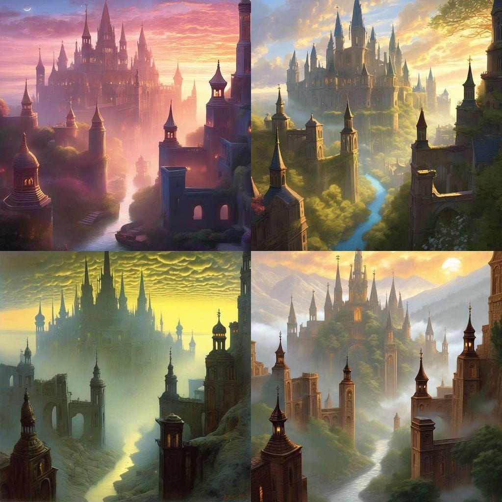 Ethereal Fantasy Cityscape in Misted Hyperdetail