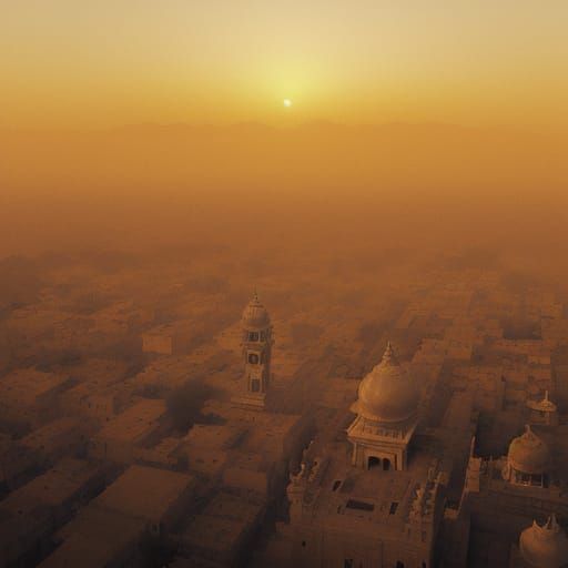 Indian Cityscape at Sunrise: Minimalist Ink Sketch