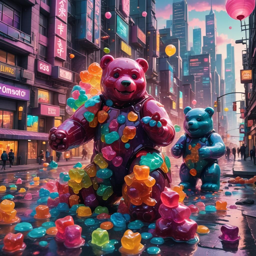 Gummy Bears in Futuristic Candy City: Splash Art