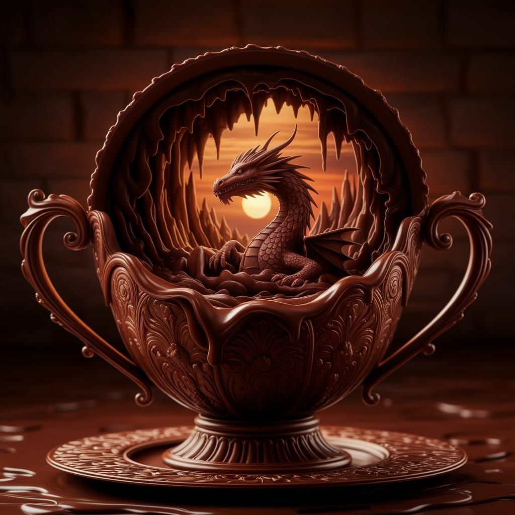 Chocolate Dragon in a Melting Chocolate Cup