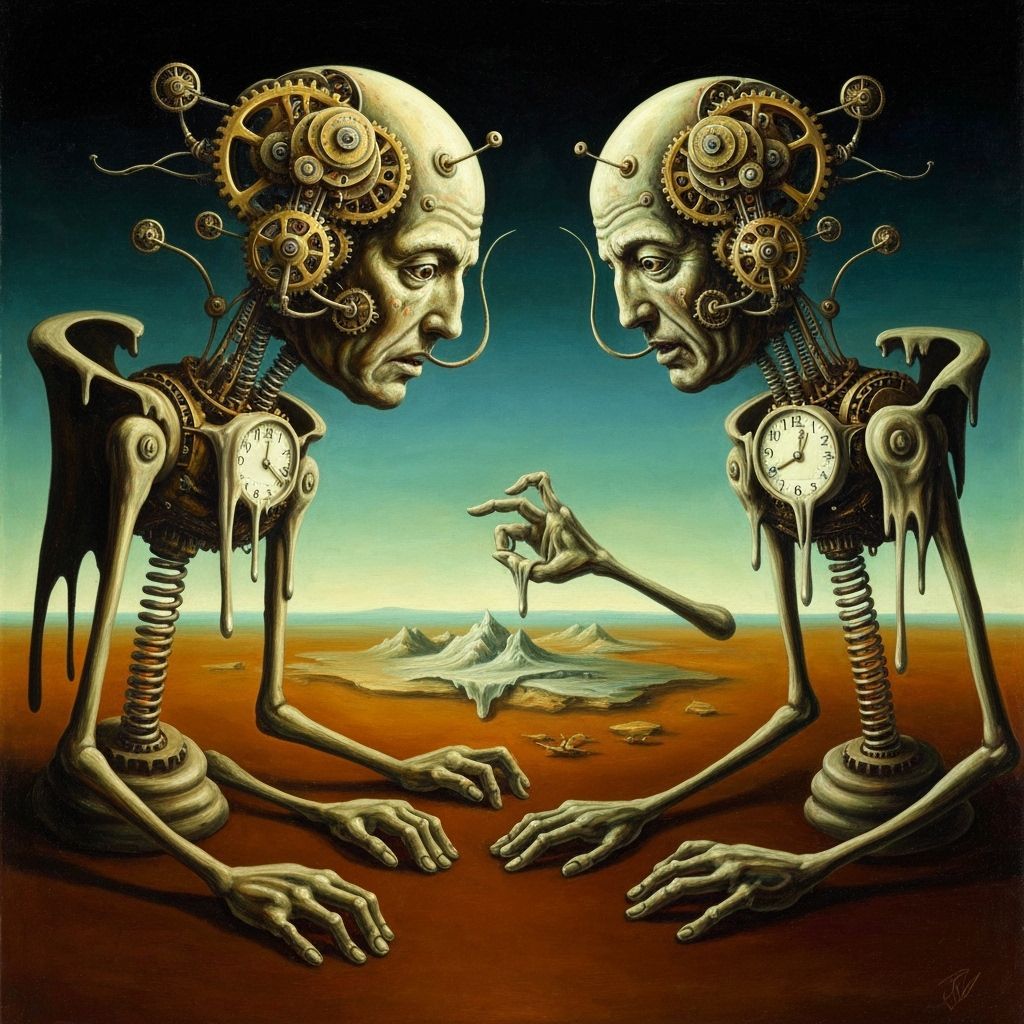 Surreal Clockwork Brain Police in Dalí-esque Melting Landsca...
