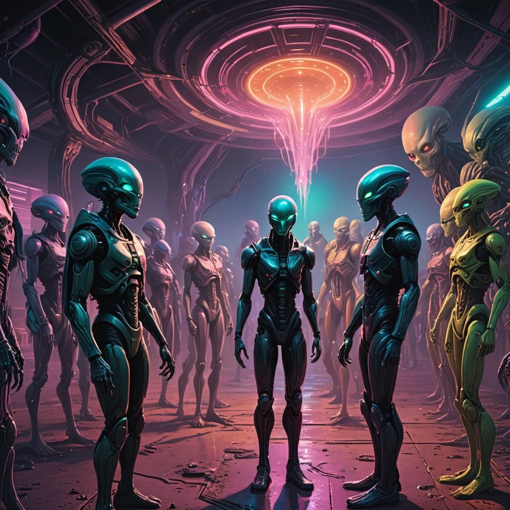 Eerie Encounter: Humans Meet Bioluminescent Aliens