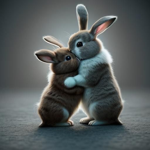 Hyperrealistic Bunnies Hugging in Cinematic Style