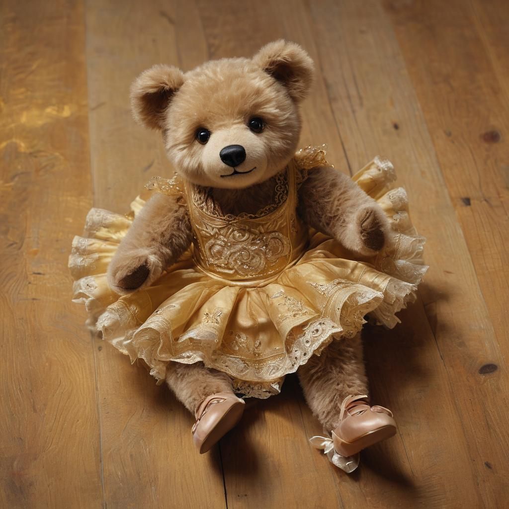Baroque Oil Painting of Teddy Bear Ballerina