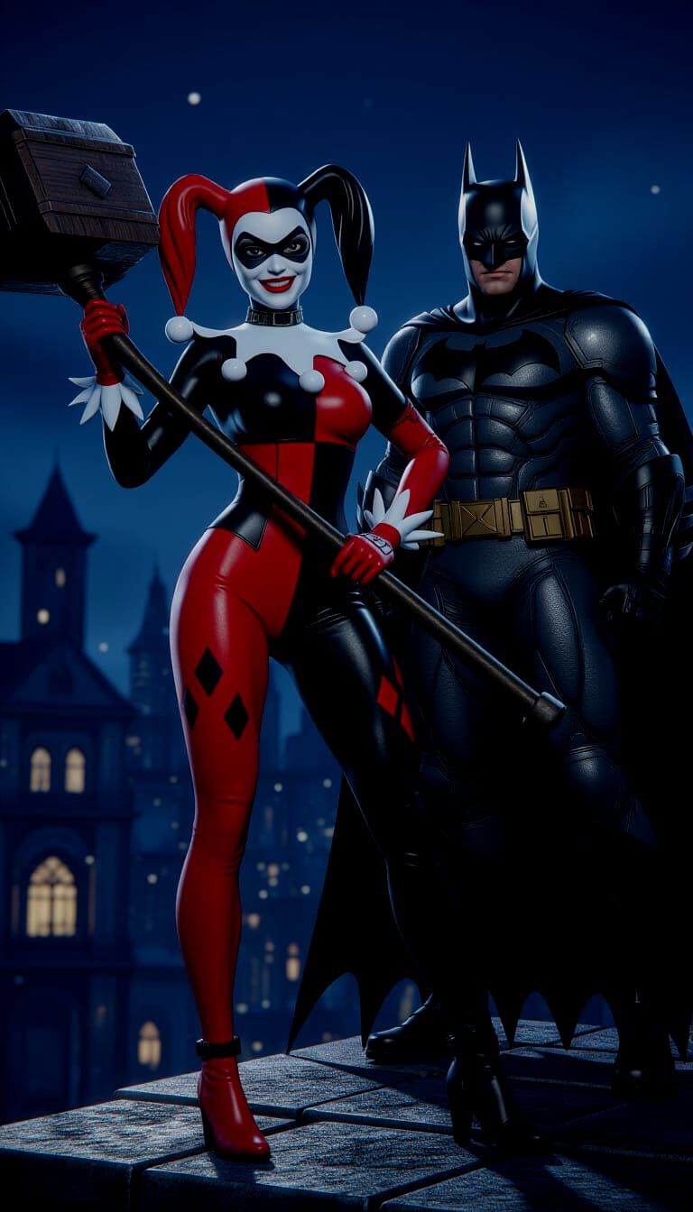Harley Quinn and Batman in 3D Game Cinematic Style