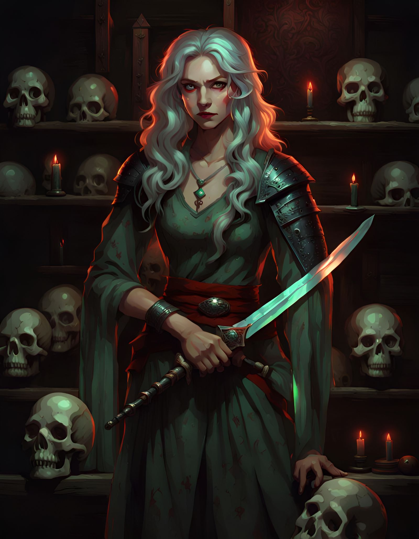 Silver Haired Woman with Glowing Sword