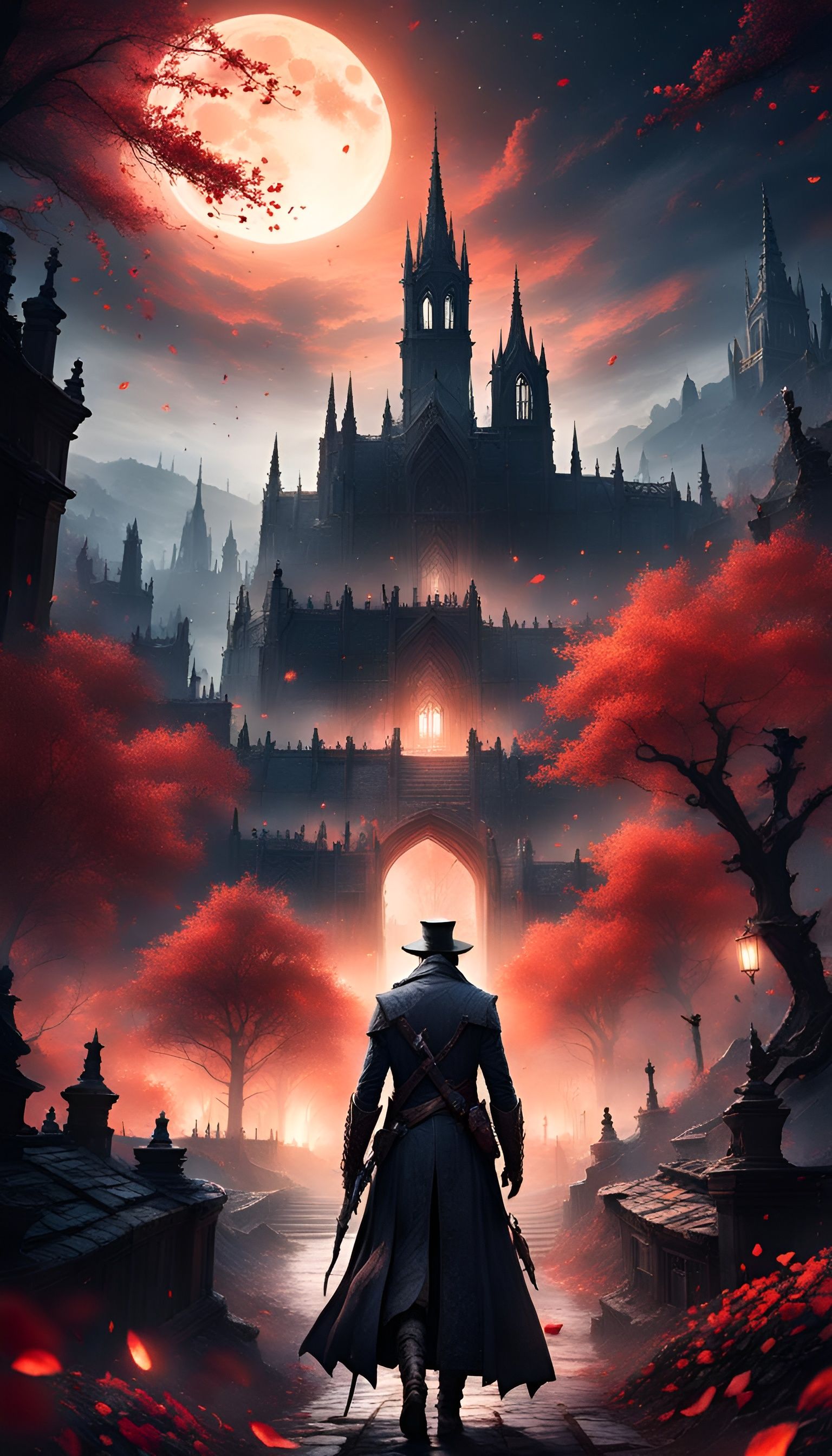 Bloodborne Valley: Gothic Ruin in Moonlight