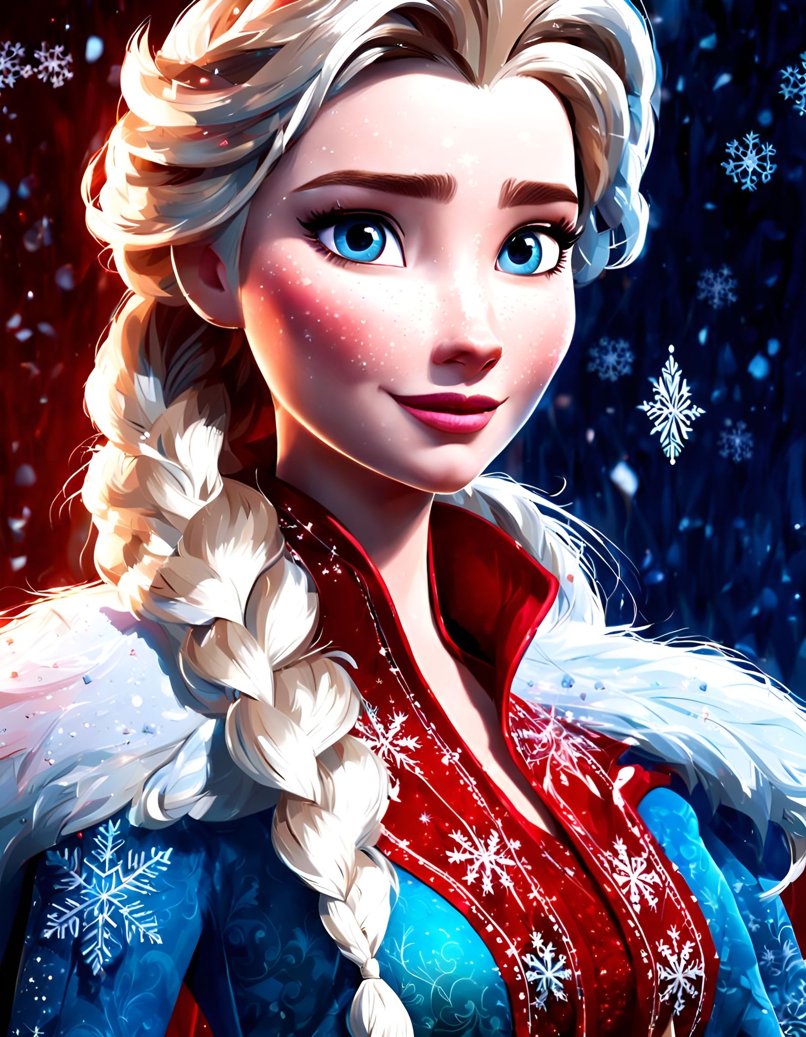 Elsa in Christmas Red Outfit: Realistic Disney Style