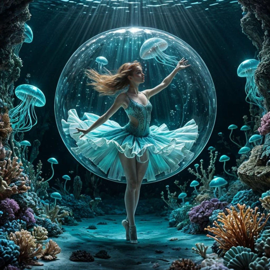 Enchanted Underwater Ballerina in a Glowing Bioluminescent S...