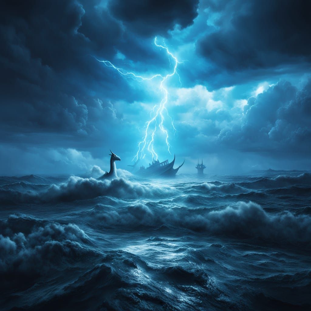 Dark Stormy Fantasy Sea Serpent Rises