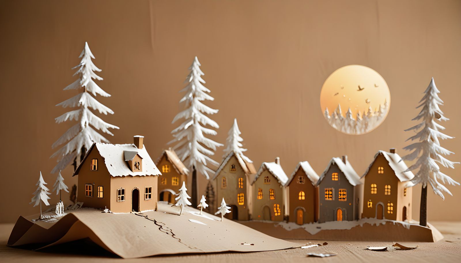 Winter Village Collage in Warm Earth Tones