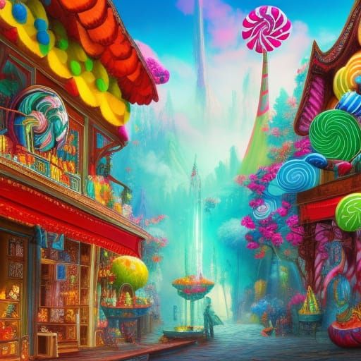 Vibrant Candy Shop in Detailed Matte Painting Style