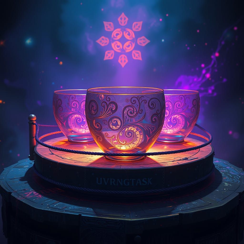 Ethereal Glass Bowls on a Cyberpunk Fighting Ring