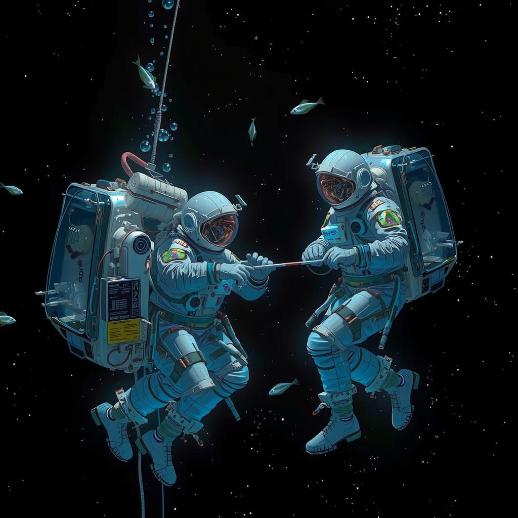 Astronauts in an Aquarium: A Surreal Space Station Scene