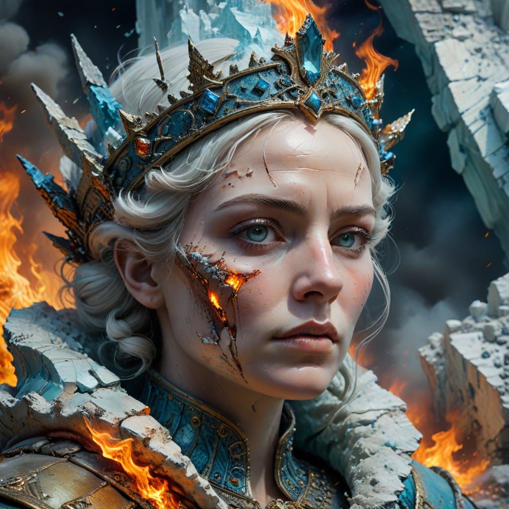 Queen in Exile Watches Kingdom Burn: Hyperrealistic Impressi...