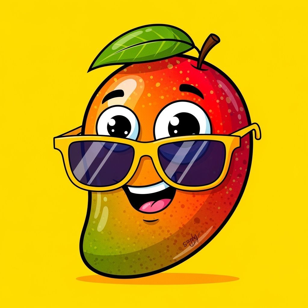 Cartoon Mango Character in Playful 2D Style