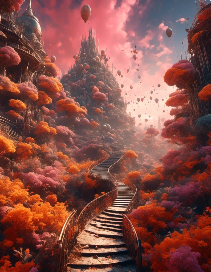 Surreal Pathway Between Worlds in Escher Style