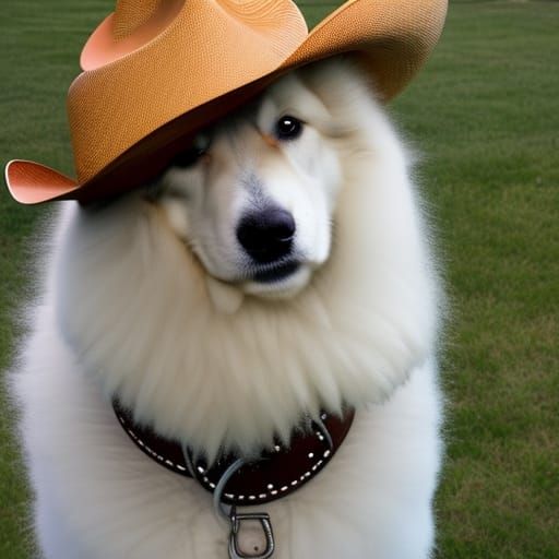 Fluffy Dog Rocks Cowboy Hat in Adorable Image