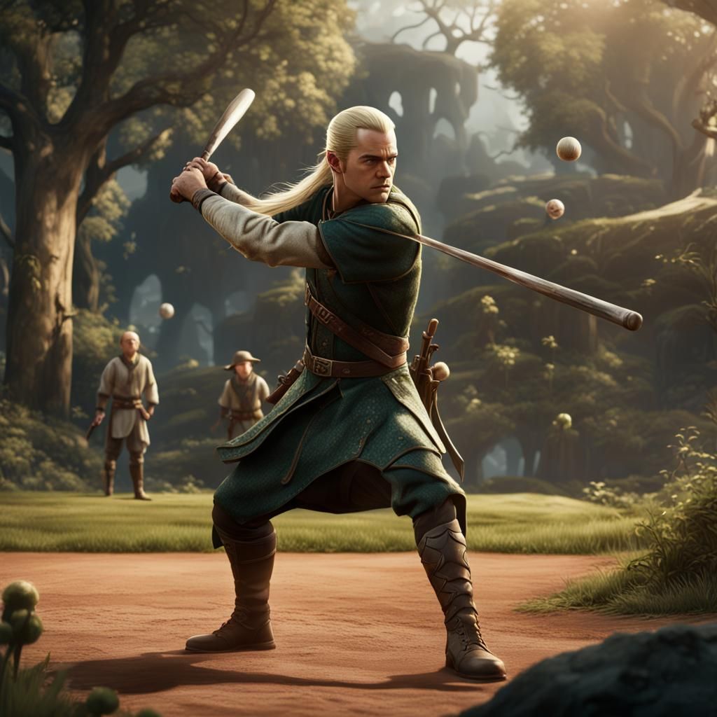 Legolas Plays Baseball: Detailed Fantasy Concept Art