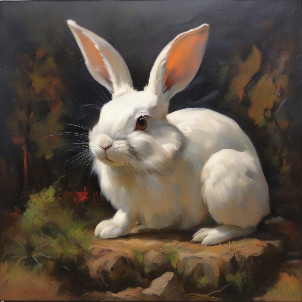 Weary Rabbit in Surreal Landscape: Oil Painting Masterpiece