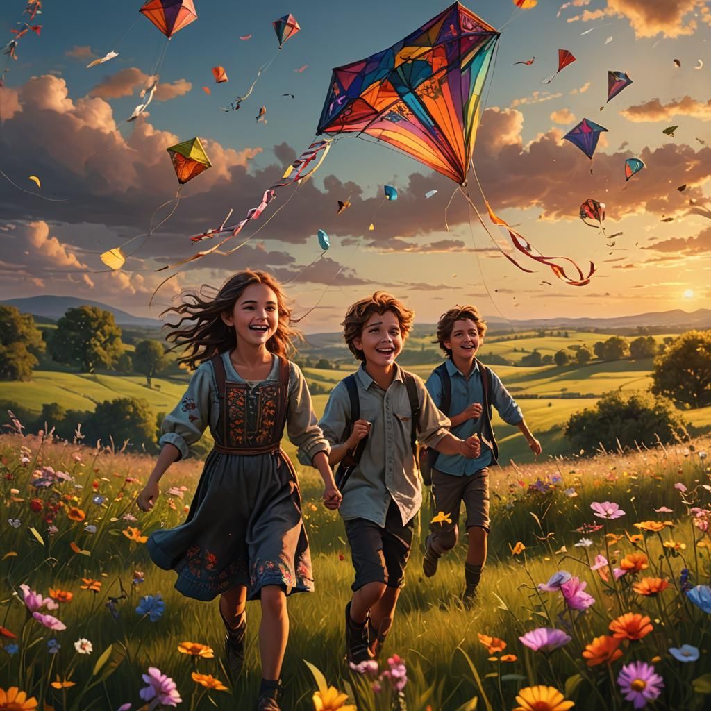 Children's Kite Game: Mixed-Media Meadow Photography