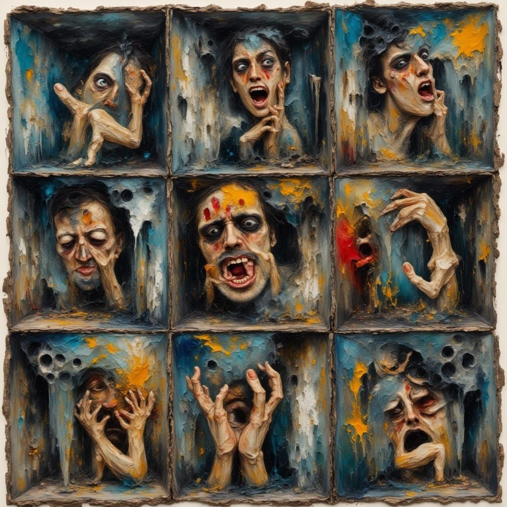 Anguished Souls Trapped in Cubes: Photogravure Style