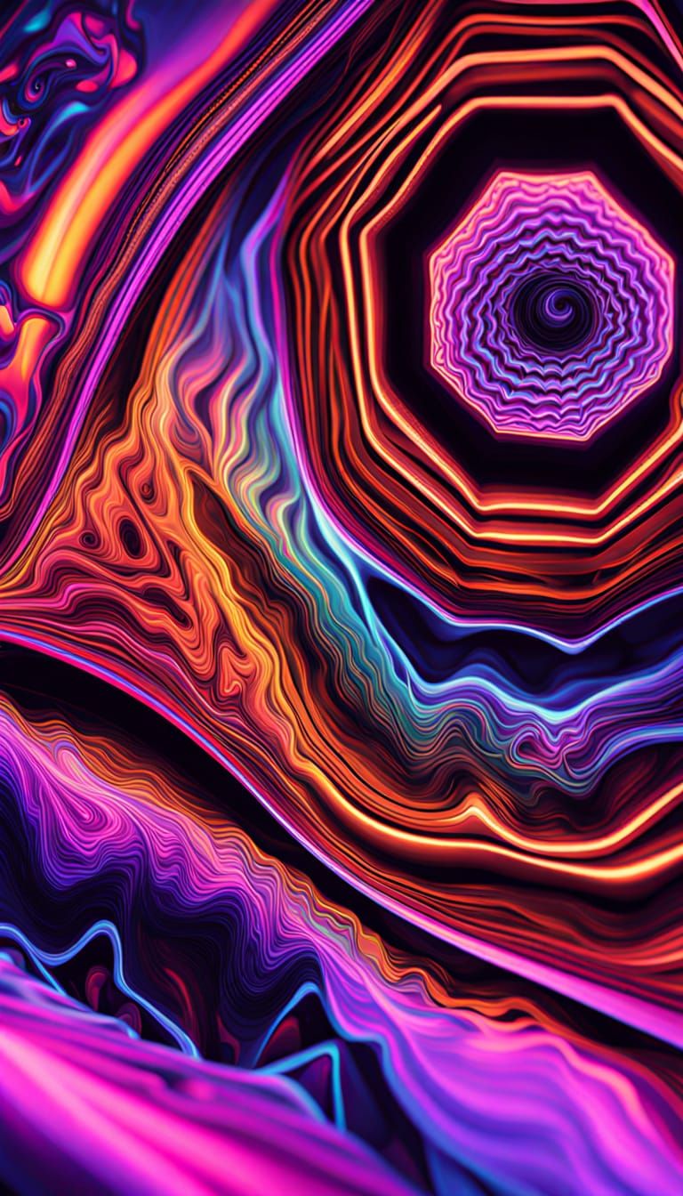 Surreal Op Art Landscape with Shifting Geometric Patterns