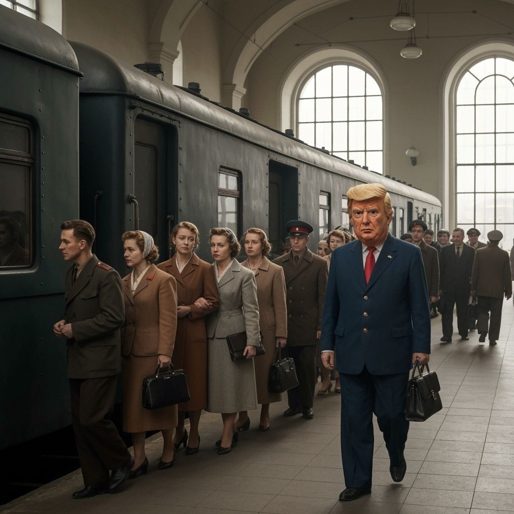 Soviet Era Train Station with Trump Mask