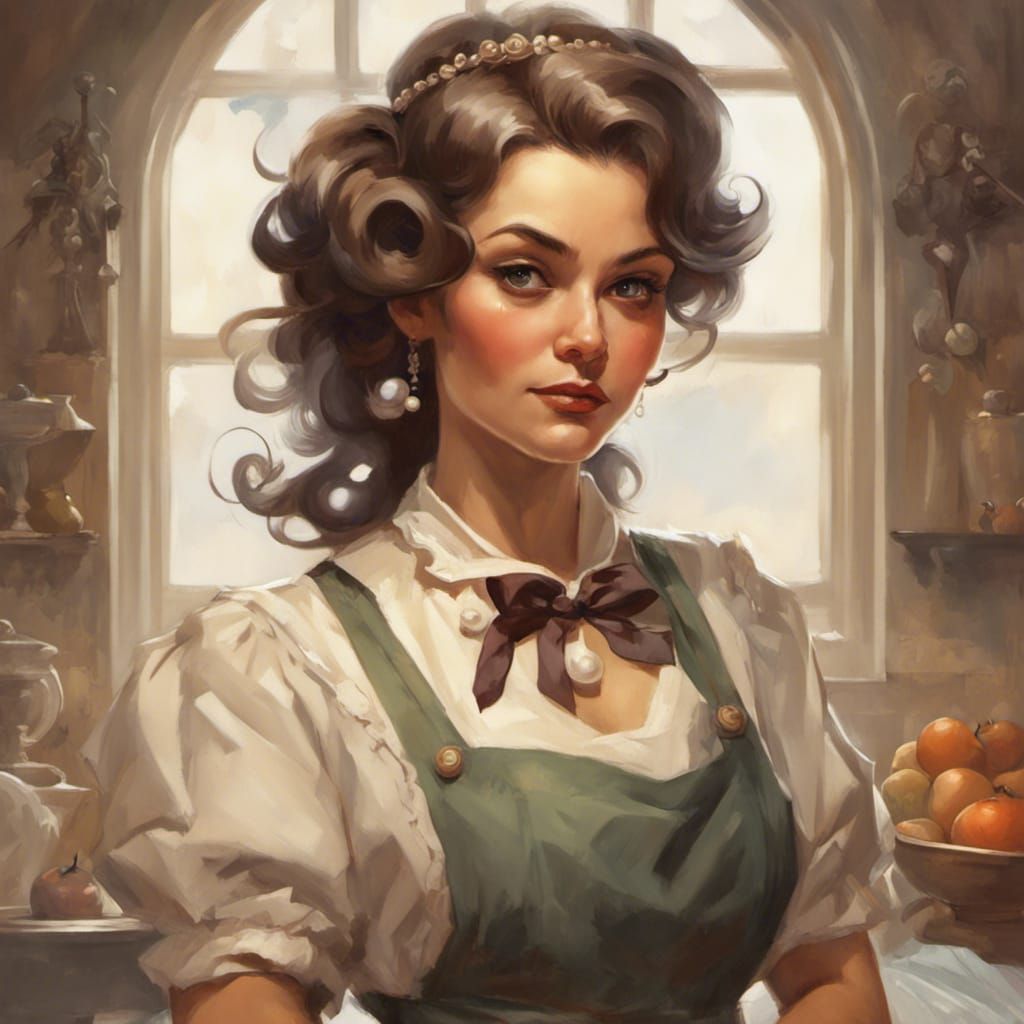 Smiling Housewife Portrait in Art Nouveau Style