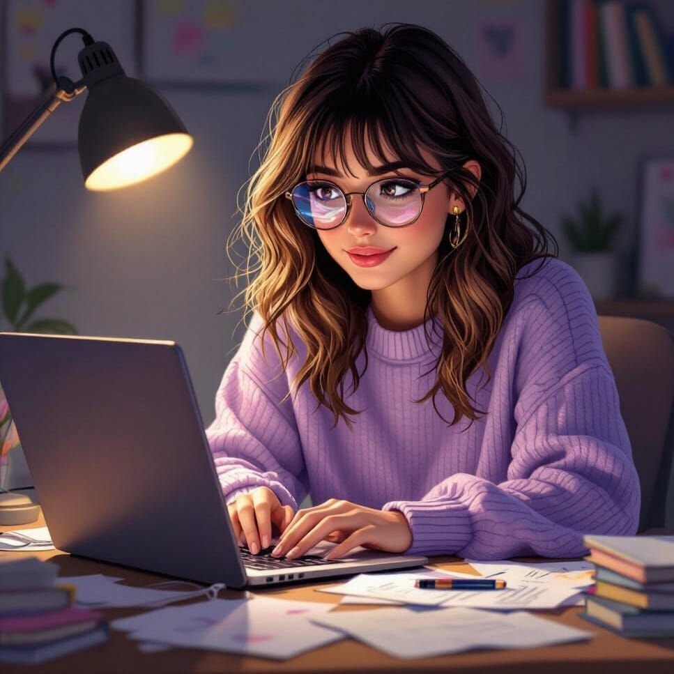 Student Studying with Laptop and Notes on Table