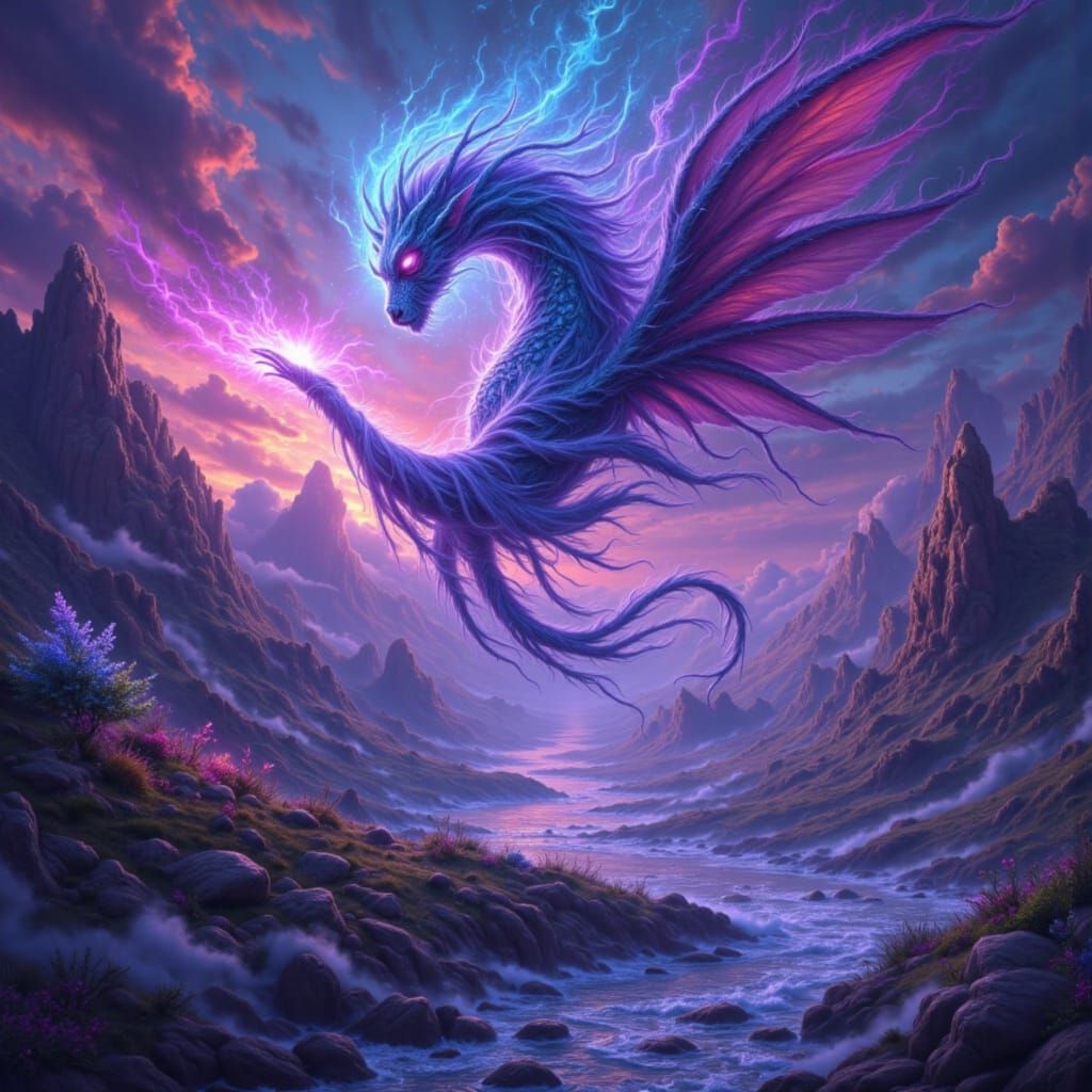 Fantastical Bioluminescent Neon Landscape in Deep Colors