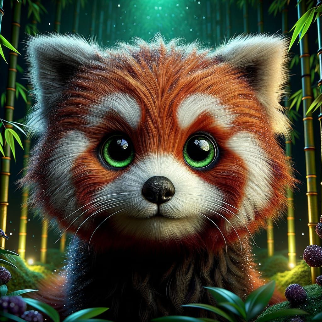 Hyper-Realistic Red Panda in Bamboo Forest