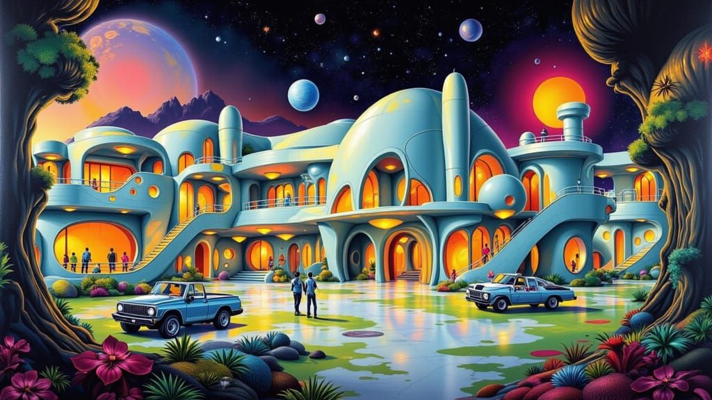 Retro-Futuristic Apartment Complex on Alien Planet