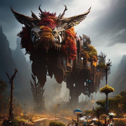 Abandoned Strip Mall Reclaimed by Nature, Fantasycore Art